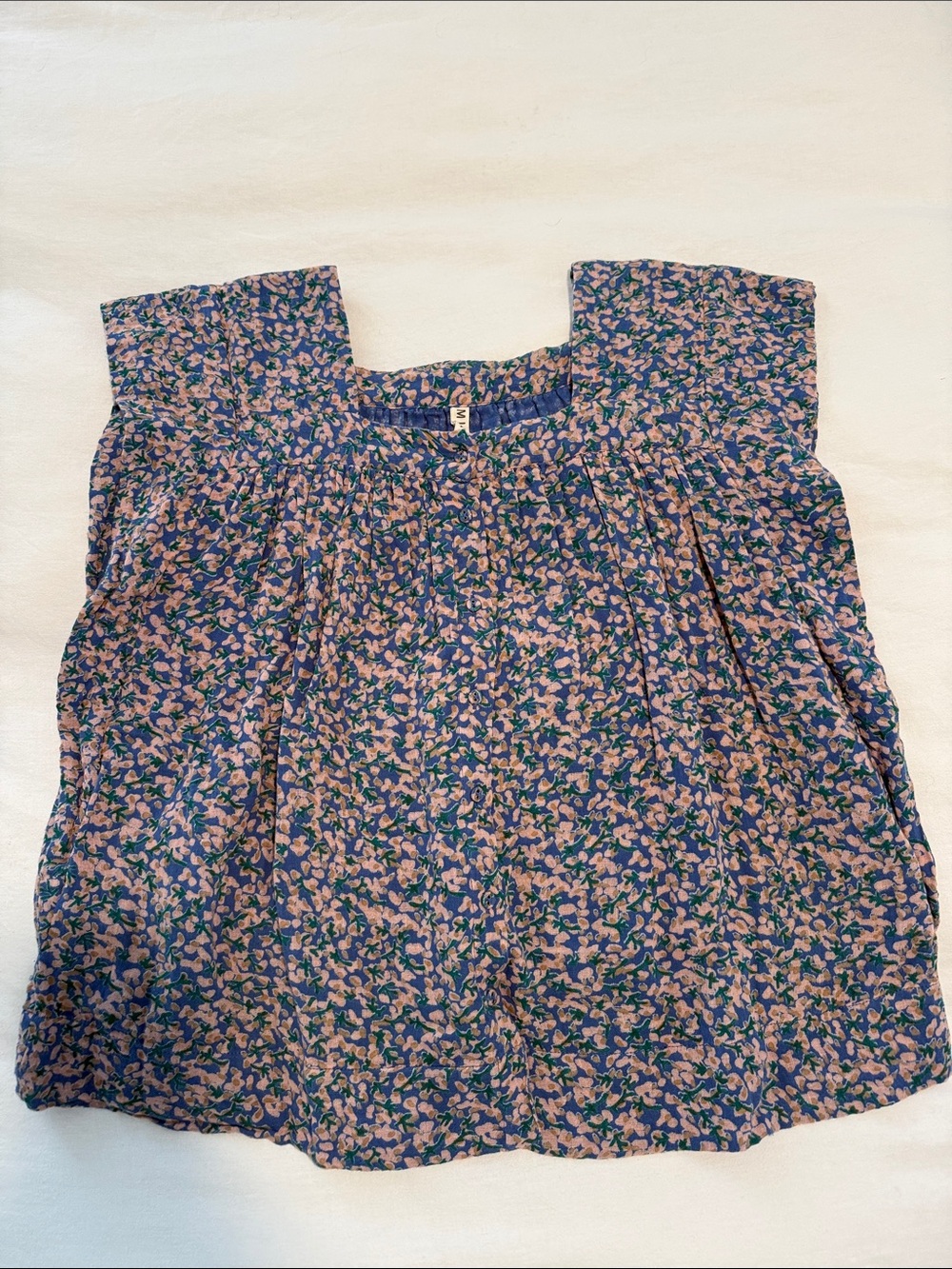 Mirth Square-Neck Floral Blouse in Blue and Pink